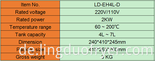 4l Electric Fryer Oil Tank Size